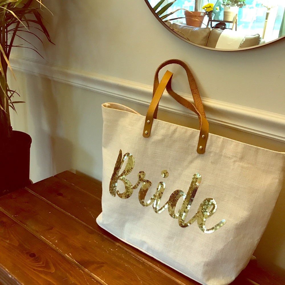 Beachy Canvas & Leather Bride Tote Bag